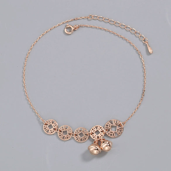 Women's Fashion Silver Geometric Anklet Rose Gold Tone Bell Charm Anklet Elegant Sexy Foot Jewelry Accessory