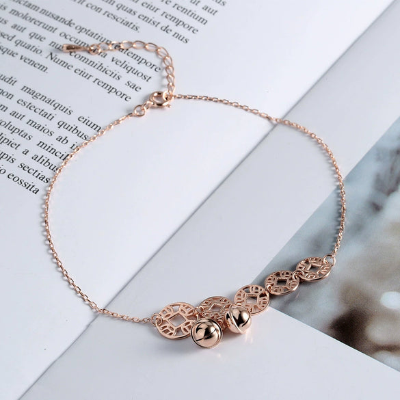 Women's Fashion Silver Geometric Anklet Rose Gold Tone Bell Charm Anklet Elegant Sexy Foot Jewelry Accessory