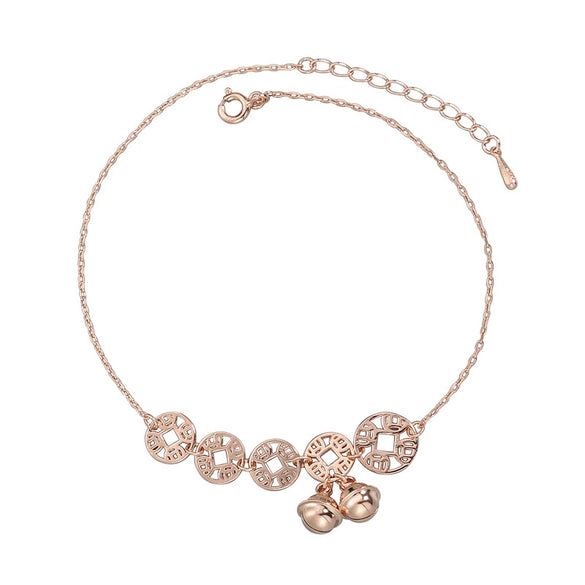 Women's Fashion Silver Geometric Anklet Rose Gold Tone Bell Charm Anklet Elegant Sexy Foot Jewelry Accessory