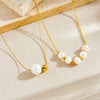 Women's Fashion Simple Allmatch Temperament Irregular Contrast Color Pearl Accessories Stainless Steel Necklace With Geometric Pattern And Electroplated Box Chain