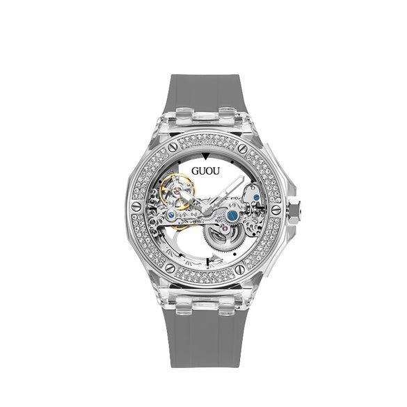 Women's Fashion Simple Alloy Case Mineral Reinforced Glass Mirror Silicone Strap Round Dial Mechanical Watch With Rhinestones And Waterproof Function