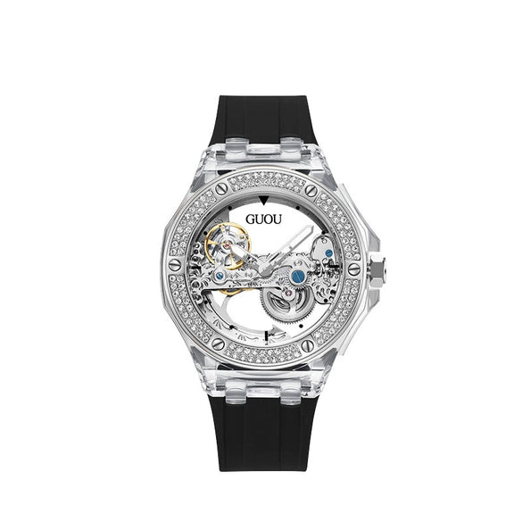 Women's Fashion Simple Alloy Case Mineral Reinforced Glass Mirror Silicone Strap Round Dial Mechanical Watch With Rhinestones And Waterproof Function