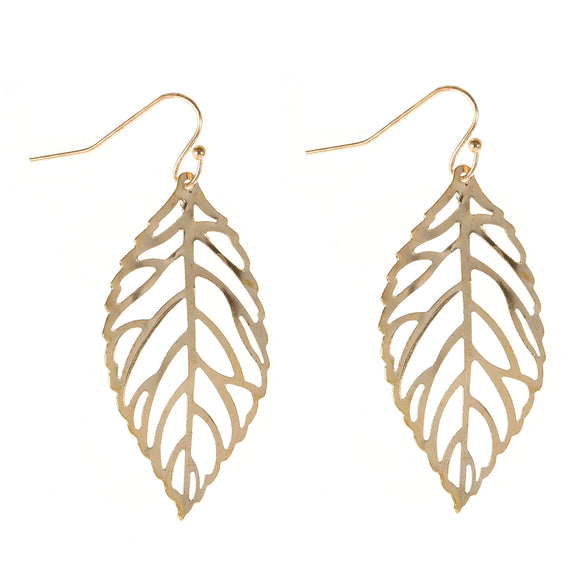 Women's Fashion Simple Alloy Leaf Earrings Geometric Forest Style Electroplated Metal Dangle Earrings
