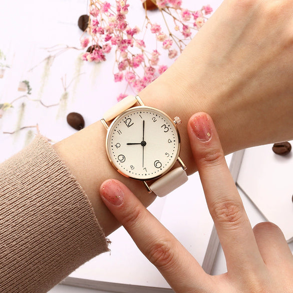 Women's Fashion Simple Belt Quartz Watch With Imitation Leather Strap Alloy Case And Round Dial