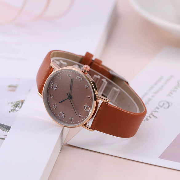 Women's Fashion Simple Belt Quartz Watch With Imitation Leather Strap Alloy Case And Round Dial
