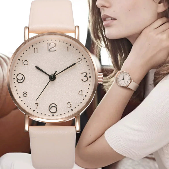 Women's Fashion Simple Belt Quartz Watch With Imitation Leather Strap Alloy Case And Round Dial