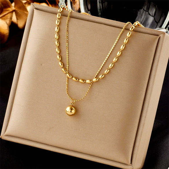 Women's Fashion Simple Design Stainless Steel Clavicle Chain With Pearl Round Eye Pendant Electroplated Jewelry