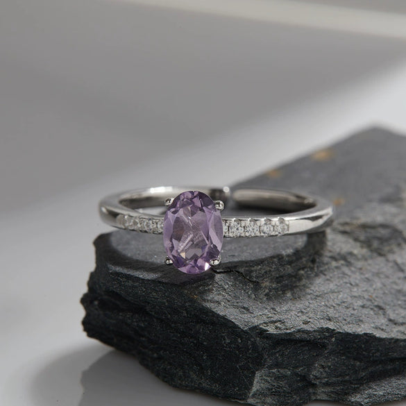 Women's Fashion Simple Geometric S925 Sterling Silver Ring Set With Natural Topaz Garnet Citrine