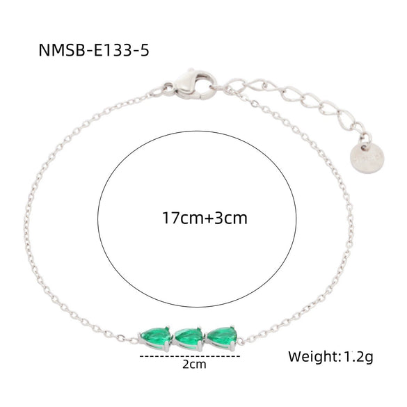 Women's Fashion Simple Geometric Stainless Steel And 18K Electroplated Water Drop Zircon Bracelet