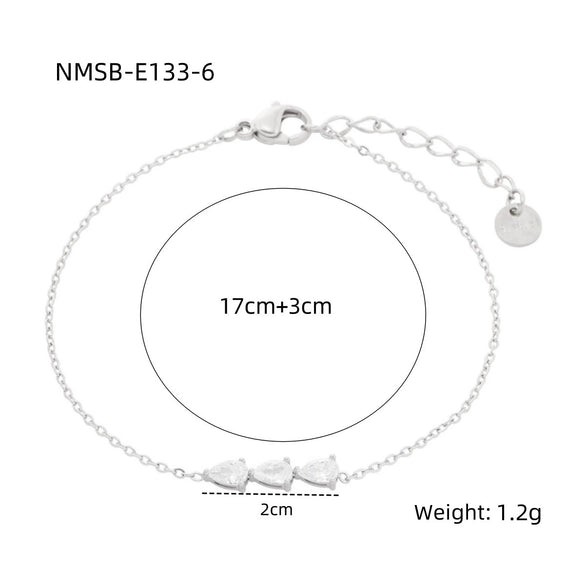 Women's Fashion Simple Geometric Stainless Steel And 18K Electroplated Water Drop Zircon Bracelet