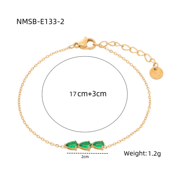 Women's Fashion Simple Geometric Stainless Steel And 18K Electroplated Water Drop Zircon Bracelet