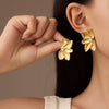 Women's Fashion Simple Half Petal Inlaid Zircon Stainless Steel And 18K Gold Electroplated Earrings