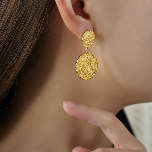 Women's Fashion Simple Highgrade 316L Stainless Steel Goldplated Geometric Round Earrings Jewelry