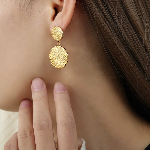 Women's Fashion Simple Highgrade 316L Stainless Steel Goldplated Geometric Round Earrings Jewelry