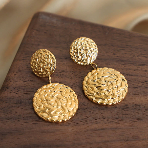 Women's Fashion Simple Highgrade 316L Stainless Steel Goldplated Geometric Round Earrings Jewelry