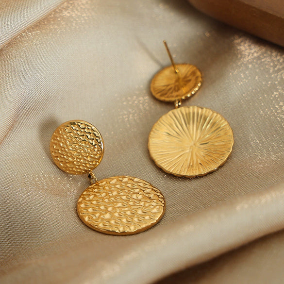Women's Fashion Simple Highgrade 316L Stainless Steel Goldplated Geometric Round Earrings Jewelry