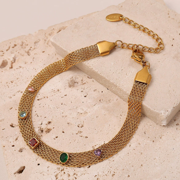 Women's Fashion Simple Irregular Zircon 316L Stainless Steel And 316L Stainless Steel Necklace And Bracelet With Electroplating
