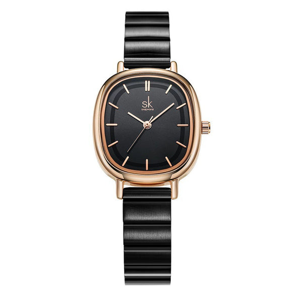 Women's Fashion Simple Light Luxury Alloy And Stainless Steel Quartz Watch With Oval Dial Waterproof