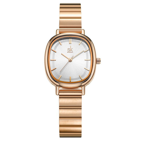 Women's Fashion Simple Light Luxury Alloy And Stainless Steel Quartz Watch With Oval Dial Waterproof