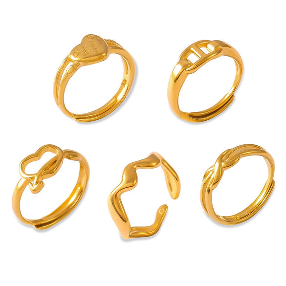 Women's Fashion Simple Personality Love Shape 316L Stainless Steel Gold Plated Open Ring With Heart And Geometric Patterns