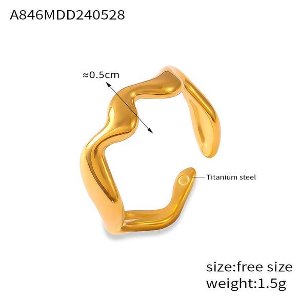 Women's Fashion Simple Personality Love Shape 316L Stainless Steel Gold Plated Open Ring With Heart And Geometric Patterns