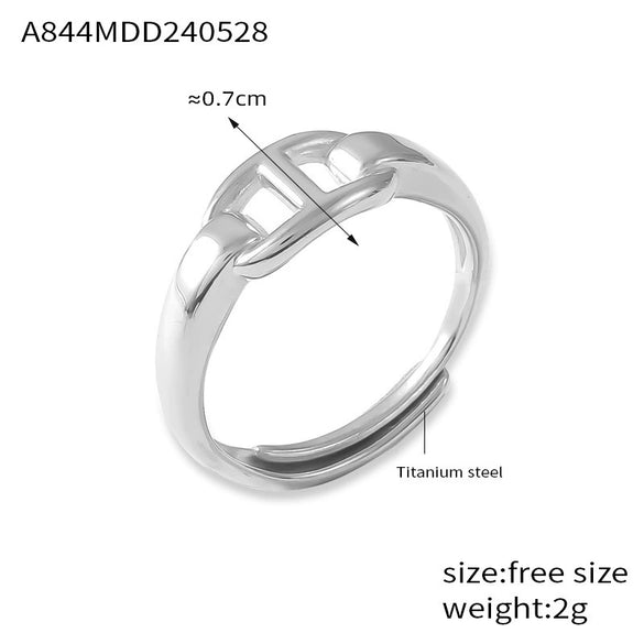 Women's Fashion Simple Personality Love Shape 316L Stainless Steel Gold Plated Open Ring With Heart And Geometric Patterns