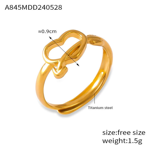 Women's Fashion Simple Personality Love Shape 316L Stainless Steel Gold Plated Open Ring With Heart And Geometric Patterns