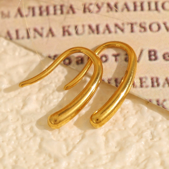 Women's Fashion Simple Ushaped Metal Fishhook Design 316L Stainless Steel Electroplated Earrings