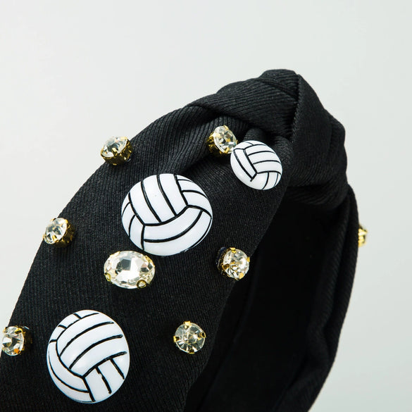 Women's Fashion Sports Style Solid Color Cloth Headband With Diamond Embedded Volleyball Accessories