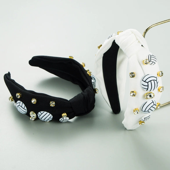 Women's Fashion Sports Style Solid Color Cloth Headband With Diamond Embedded Volleyball Accessories