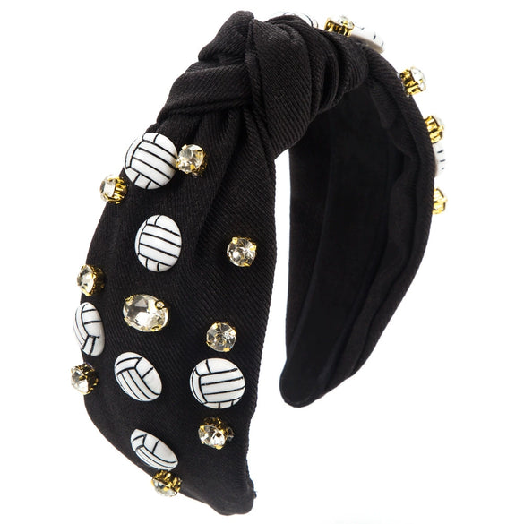 Women's Fashion Sports Style Solid Color Cloth Headband With Diamond Embedded Volleyball Accessories