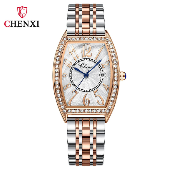 Women's Fashion Square Alloy Case Stainless Steel Band Waterproof Diamond Inlaid Watch