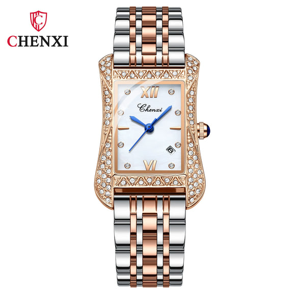 Women's Fashion Square Alloy Case Stainless Steel Band Waterproof Diamond Inlaid Watch