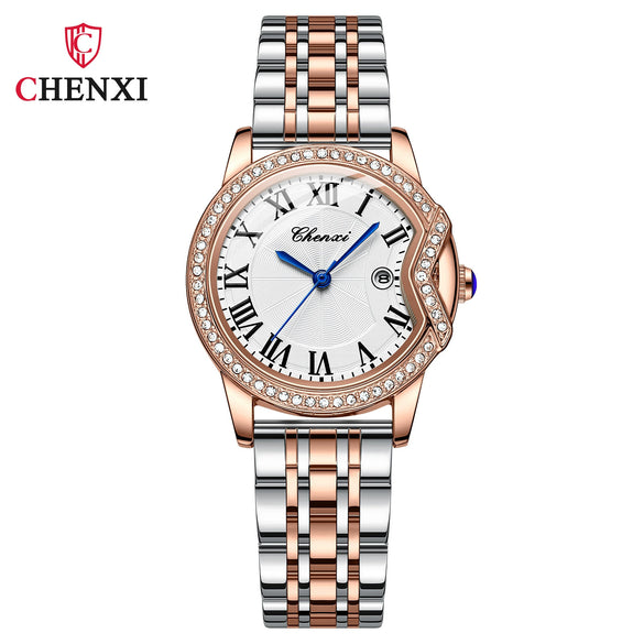 Women's Fashion Square Alloy Case Stainless Steel Band Waterproof Diamond Inlaid Watch