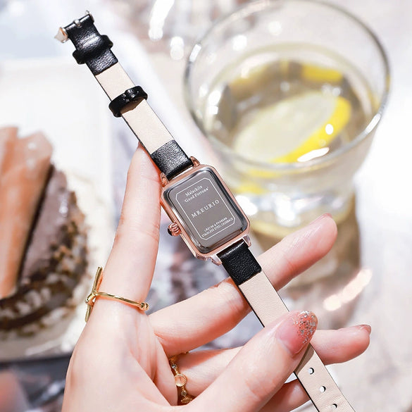 Women's Fashion Square Dial Leather Strap Quartz Watch Made Of Alloy With Stainless Steel Clasp And Mineral Strengthened Mirror