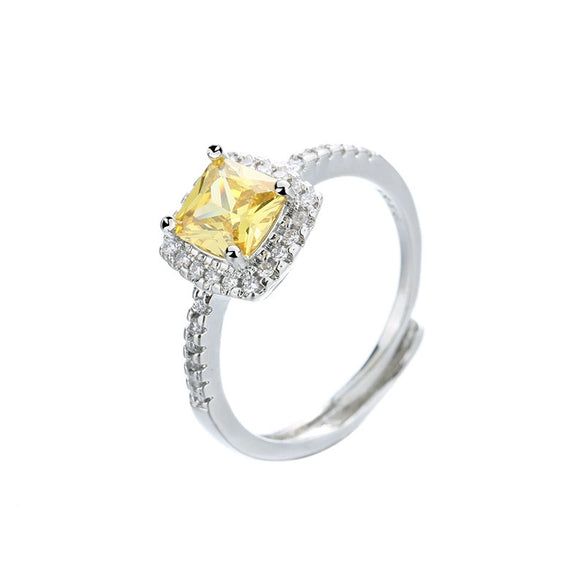 Women's Fashion Square Diamond Ring With Multicolor Zircon Copper Open Ring Jewelry Geometric Style