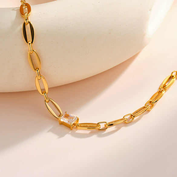 Women's Fashion Square Geometric Zircon Inlaid Stainless Steel Bracelet With 18K Gold Vacuum Plating