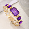 Women's Fashion Square Quartz Watch With Rhinestones Alloy Bracelet Stainless Steel Case And Buckle Pu Strap