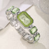 Women's Fashion Square Quartz Watch With Rhinestones Alloy Bracelet Stainless Steel Case And Buckle Pu Strap