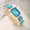 Women's Fashion Square Quartz Watch With Rhinestones Alloy Bracelet Stainless Steel Case And Buckle Pu Strap