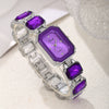 Women's Fashion Square Quartz Watch With Rhinestones Alloy Bracelet Stainless Steel Case And Buckle Pu Strap
