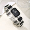 Women's Fashion Square Quartz Watch With Rhinestones Alloy Bracelet Stainless Steel Case And Buckle Pu Strap