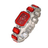 Women's Fashion Square Quartz Watch With Rhinestones Alloy Bracelet Stainless Steel Case And Buckle Pu Strap