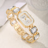 Women's Fashion Square Quartz Watch With Rhinestones Alloy Bracelet Stainless Steel Case And Buckle Pu Strap