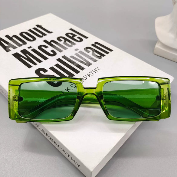 Women's Fashion Square Small Frame Fluorescent Green Sunglasses With Full Frame In Light Luxury Style Frame Material Pc Lens Material Resin