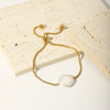 Women's Fashion Square Stainless Steel Natural Shell Bead Bracelet With Pvdp Furnace Real Gold Treatment