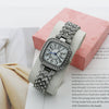 Women's Fashion Square Starry Quartz Alloy And Stainless Steel Watch With Diamond Embedded And Spiral Crown
