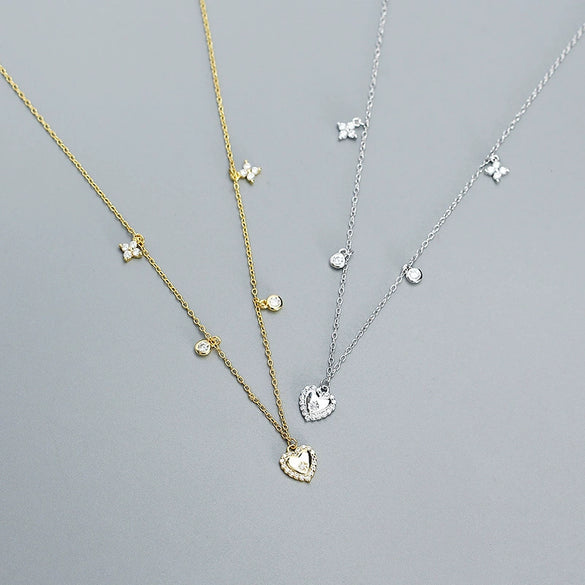 Women's Fashion Stacked Heartshaped Clavicle Necklace S925 Silver Ochain With Electroplating