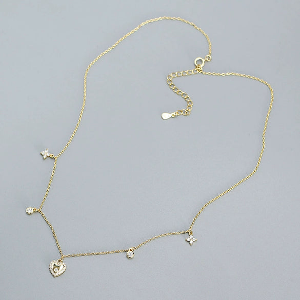 Women's Fashion Stacked Heartshaped Clavicle Necklace S925 Silver Ochain With Electroplating