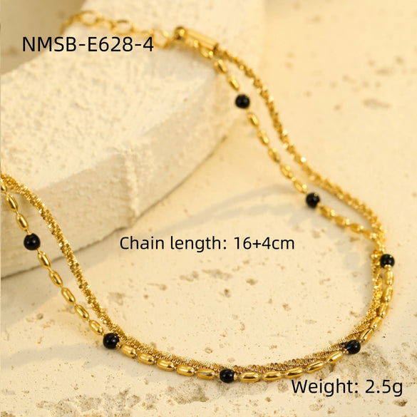 Women's Fashion Stainless Steel And 18K Gold Stacked Bracelets With Colorful Rice Beads And Electroplating Treatment